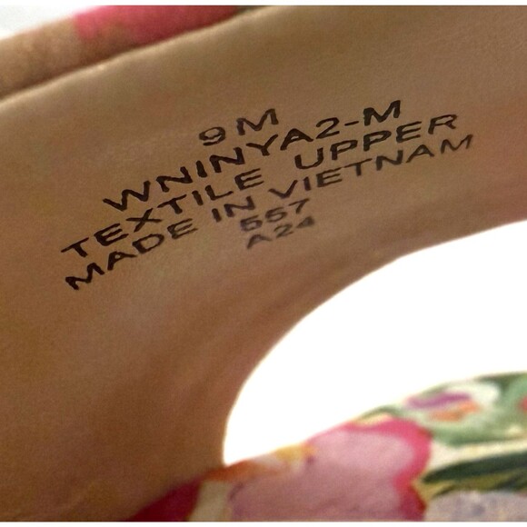 Nine West Kitten Heels Luvlie Slide Slip On Sandal Pink Floral Square Toe 9M - Picture 7 of 10